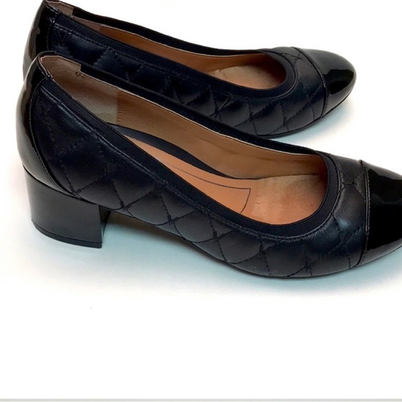 Vionic Ruby Olympia Quilted Leather Black Cap Toe Block Pump Heel Size 9.5 - Picture 2 of 3
